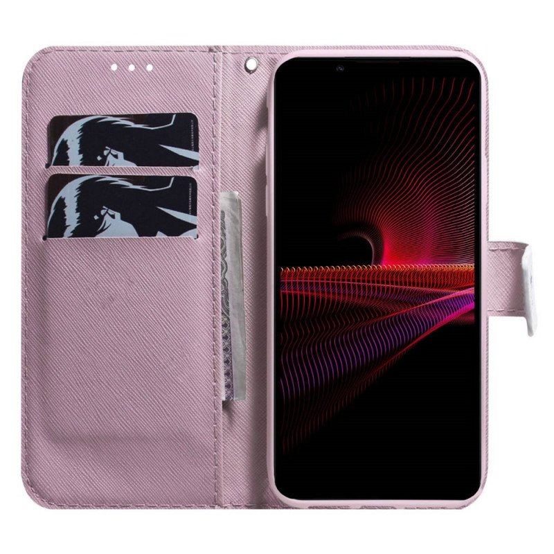 Etui Folio do Sony Xperia 1 IV z Łańcuch Kot I Pomidor Z Paskiem