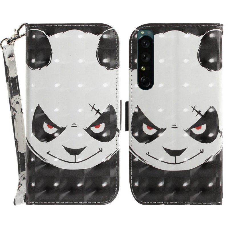 Etui Folio do Sony Xperia 1 IV z Łańcuch Paskowata Panda