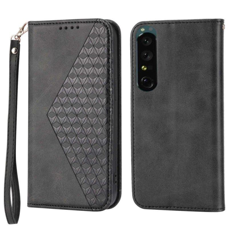 Etui Na Telefon do Sony Xperia 1 IV Etui Folio Skórzany Wzór 3d Z Paskiem