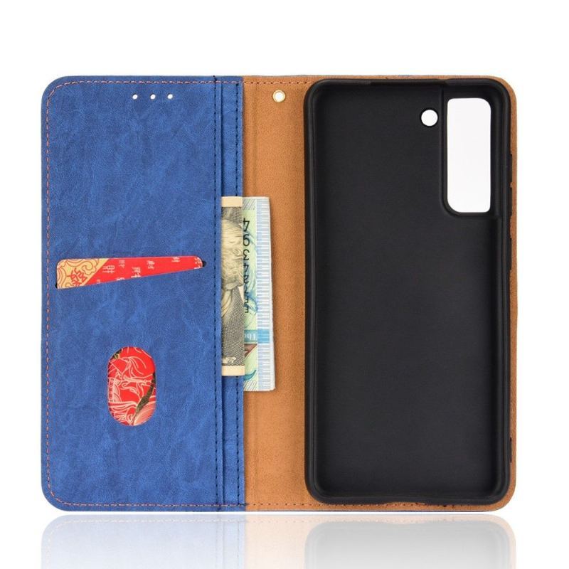 Etui Folio do Samsung Galaxy S21 FE Obrzeża Skórzany Futerał Ze Sztucznej Skóry W Stylu Retro