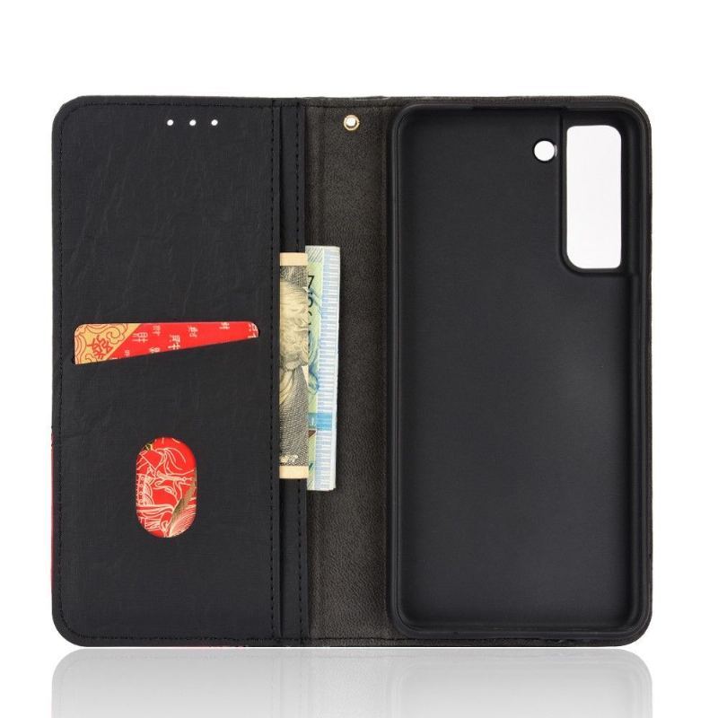 Etui Folio do Samsung Galaxy S21 FE Obrzeża Skórzany Futerał Ze Sztucznej Skóry W Stylu Retro