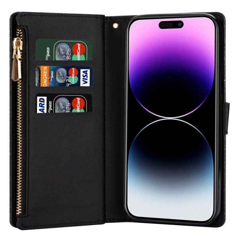 Etui Folio do iPhone 15 Pro Max Brokat Z Torebką Na Monety