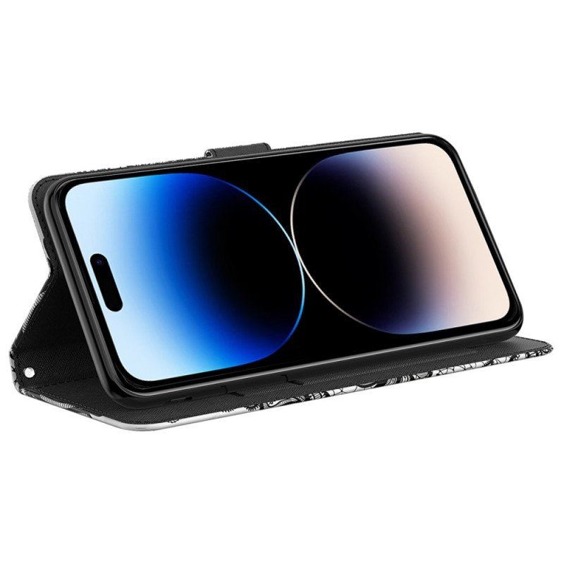 Etui Folio do iPhone 15 Pro Max z Łańcuch Koronka 3d Z Paskiem