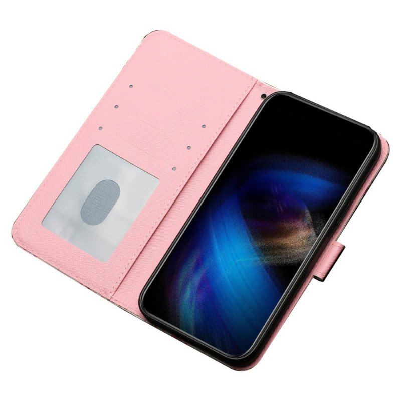 Etui Folio do iPhone 15 Pro Max z Łańcuch Kwiaty 3d Z Paskiem