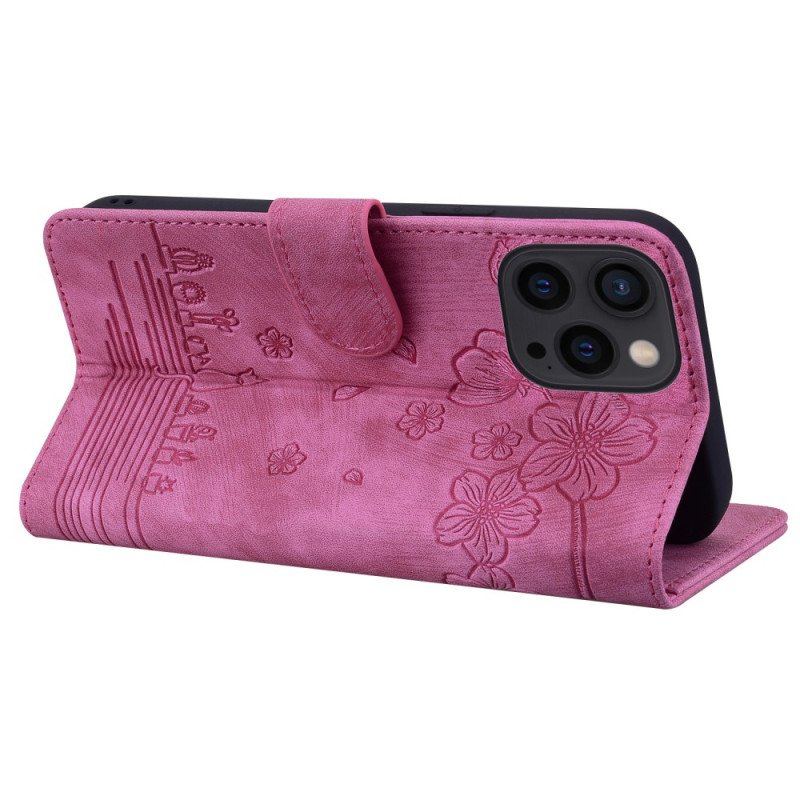 Etui Folio do iPhone 15 Pro Max z Łańcuch Stringi Cat Daydream