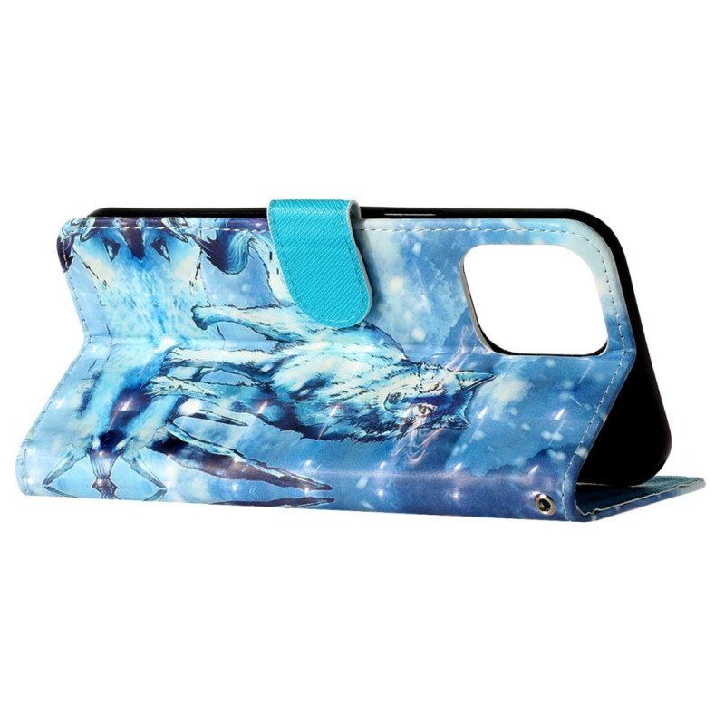 Etui Folio do iPhone 15 Pro Max z Łańcuch Wilk 3d Z Paskiem