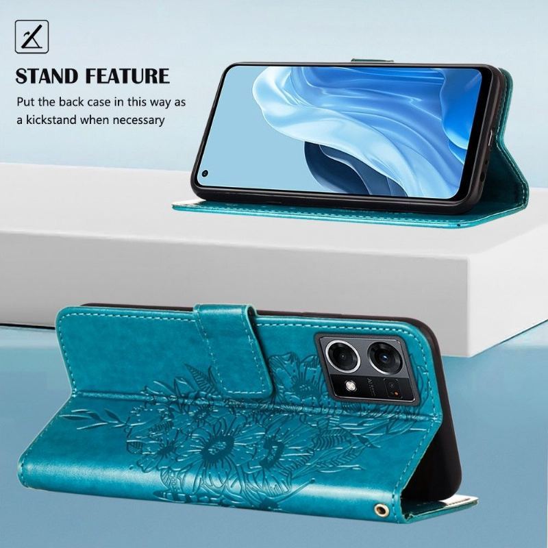 Skórzany Futerał do Oppo Reno 7 Anti-fall Butterfly Flower Posiadacz Karty