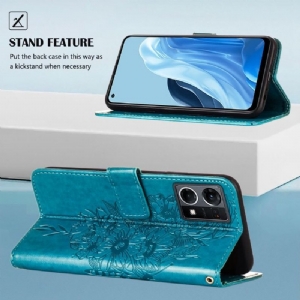 Skórzany Futerał do Oppo Reno 7 Anti-fall Butterfly Flower Posiadacz Karty