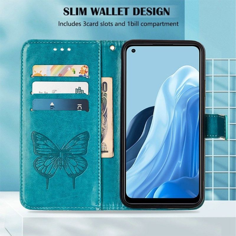 Skórzany Futerał do Oppo Reno 7 Anti-fall Butterfly Flower Posiadacz Karty