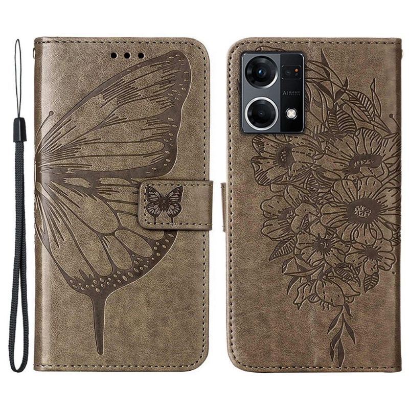 Skórzany Futerał do Oppo Reno 7 Anti-fall Butterfly Flower Posiadacz Karty