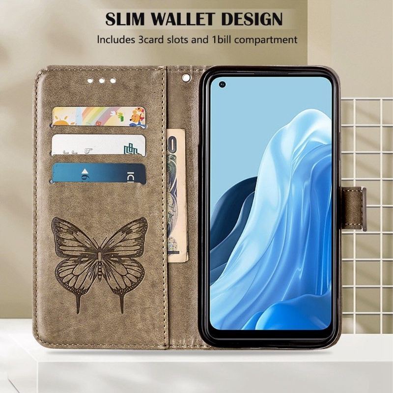 Skórzany Futerał do Oppo Reno 7 Anti-fall Butterfly Flower Posiadacz Karty