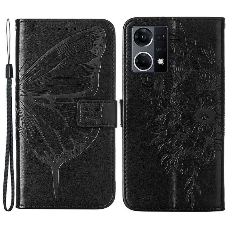 Skórzany Futerał do Oppo Reno 7 Anti-fall Butterfly Flower Posiadacz Karty