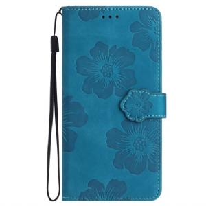 Etui Folio Do Samsung Galaxy S24 5g Drukowane Kwiaty Z Paskiem