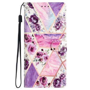 Etui Folio Do Samsung Galaxy S24 5g Marmurowe Fioletowe Kwiaty Z Paskiem