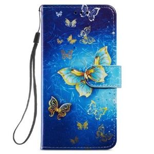 Etui Folio Do Samsung Galaxy S24 5g Piękne Złote Motyle Z Paskiem