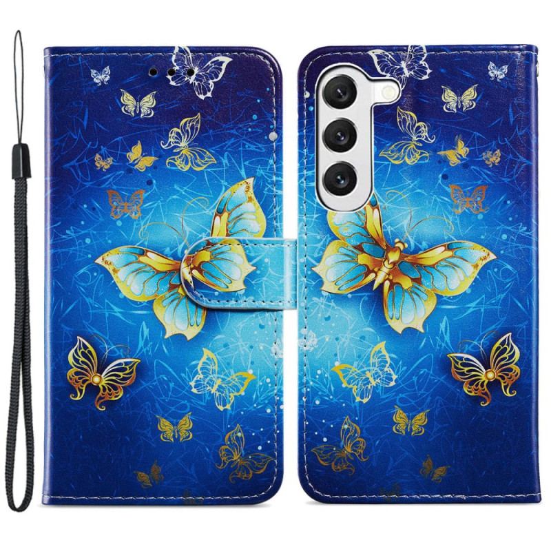 Etui Folio Do Samsung Galaxy S24 5g Piękne Złote Motyle Z Paskiem