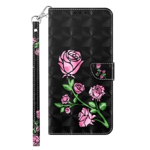 Etui Folio Samsung Galaxy S24 5g Kwiaty Róży Z Paskiem