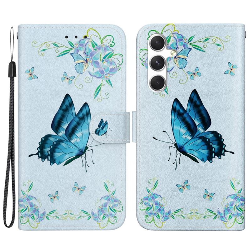 Etui Folio Samsung Galaxy S24 5g Niebieski Motyl I Kwiaty Etui Ochronne