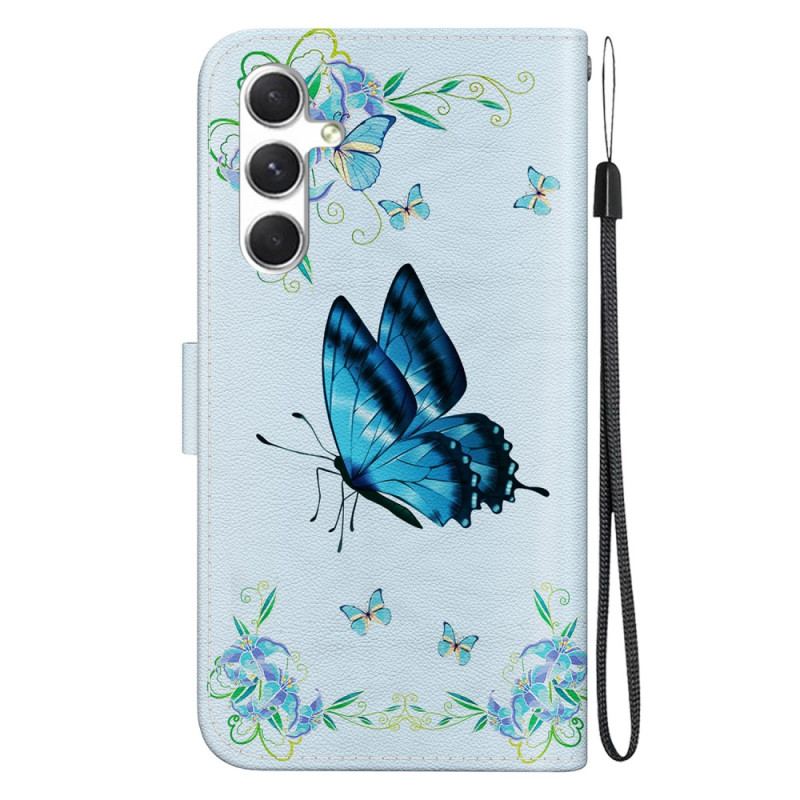 Etui Folio Samsung Galaxy S24 5g Niebieski Motyl I Kwiaty Etui Ochronne