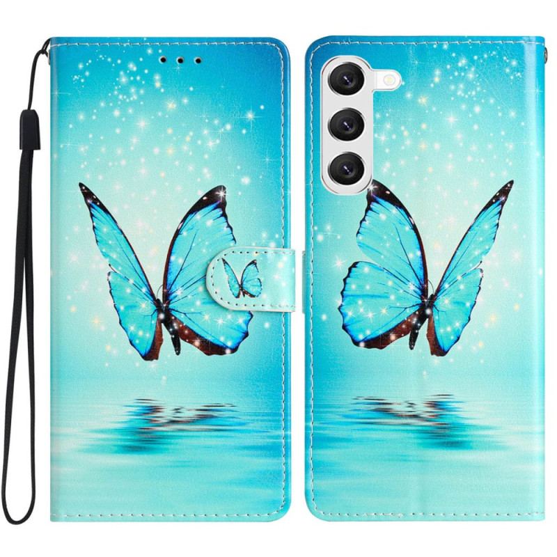 Etui Folio Samsung Galaxy S24 5g Niebieskie Motyle Z Paskiem Etui Ochronne