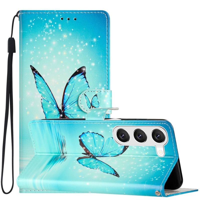 Etui Folio Samsung Galaxy S24 5g Niebieskie Motyle Z Paskiem Etui Ochronne