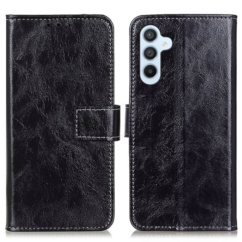 Etui Folio Samsung Galaxy S24 5g Widoczne Szwy Z Imitacji Skóry Lakierowanej Etui Ochronne