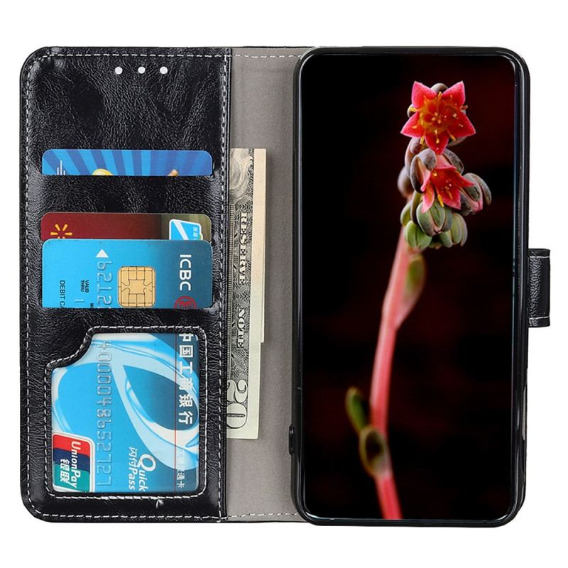 Etui Folio Samsung Galaxy S24 5g Widoczne Szwy Z Imitacji Skóry Lakierowanej Etui Ochronne