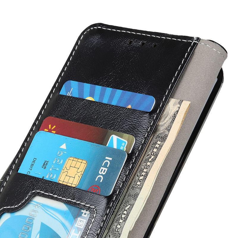 Etui Folio Samsung Galaxy S24 5g Widoczne Szwy Z Imitacji Skóry Lakierowanej Etui Ochronne