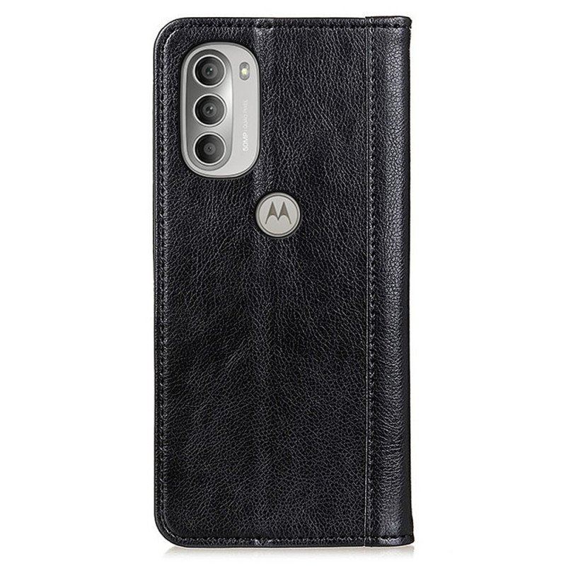 Etui Na Telefon do Moto G51 5G Etui Folio Elegancka Dwoina Skóry Liczi