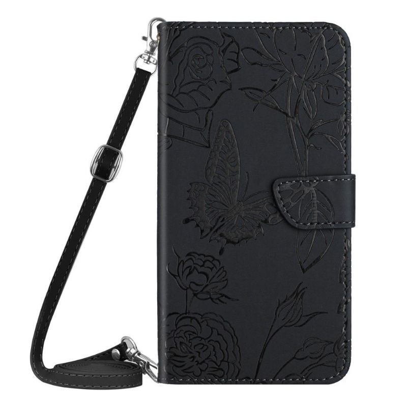 Etui Folio do Realme GT Neo 3T / Neo 2 Classic Motyl I Kwiatek Ilustracja Paska