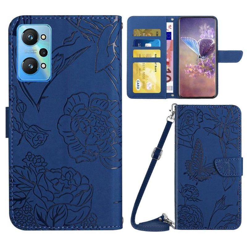 Etui Folio do Realme GT Neo 3T / Neo 2 Classic Motyl I Kwiatek Ilustracja Paska