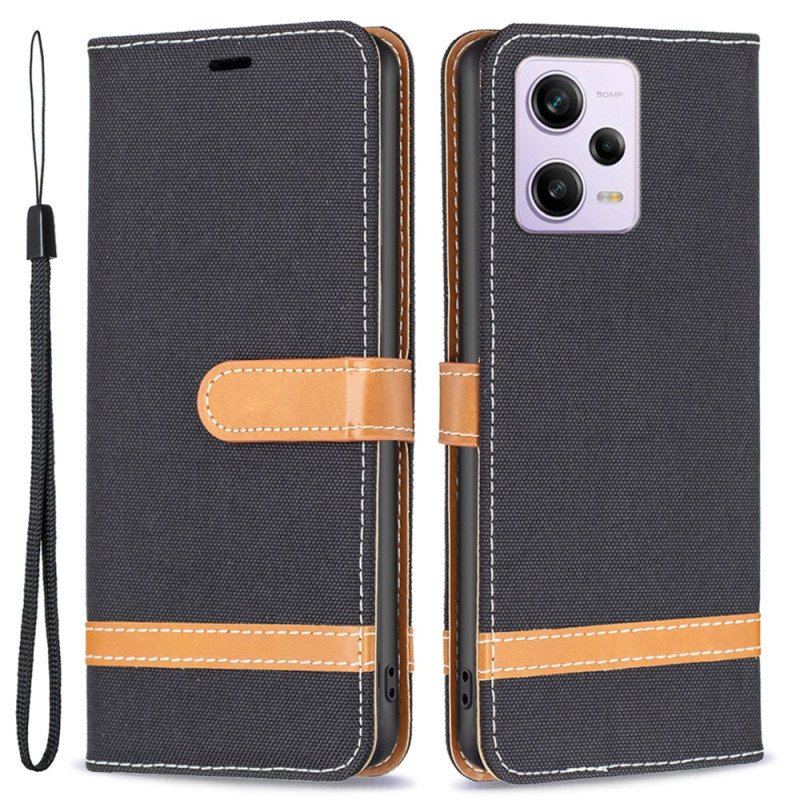 Etui Folio do Xiaomi Redmi Note 12 Pro z Łańcuch Pasek Z Efektem Tkaniny I Skóry