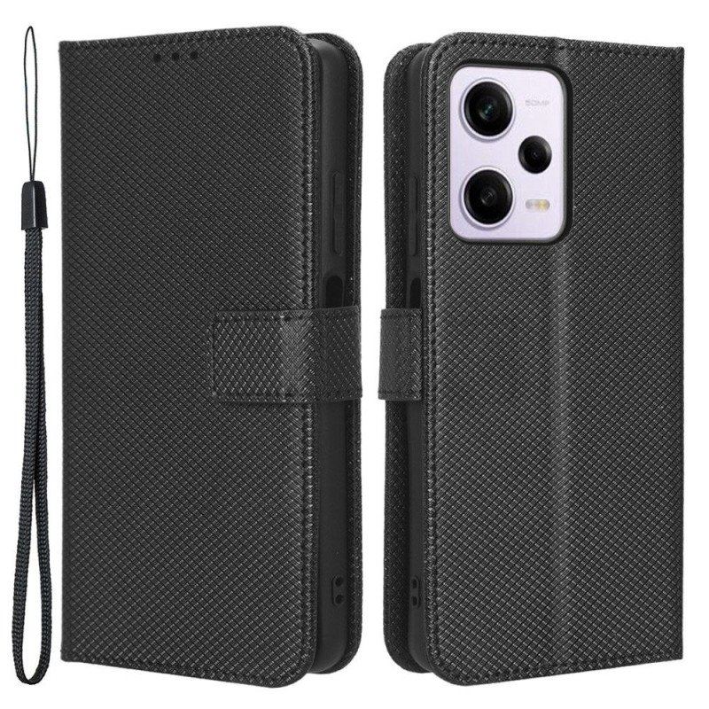 Etui Folio do Xiaomi Redmi Note 12 Pro z Łańcuch Stylowa Sztuczna Skóra Z Paskami