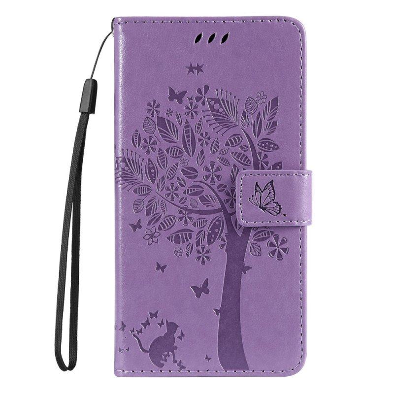 Etui Folio do Samsung Galaxy S23 5G Drapak Dla Kota Ze Smyczą