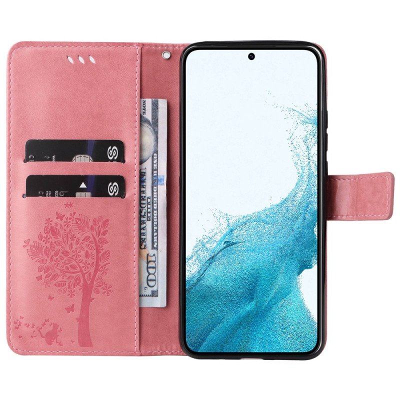 Etui Folio do Samsung Galaxy S23 5G Drapak Dla Kota Ze Smyczą