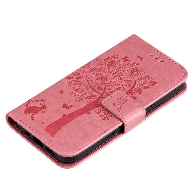 Etui Folio do Samsung Galaxy S23 5G Drapak Dla Kota Ze Smyczą