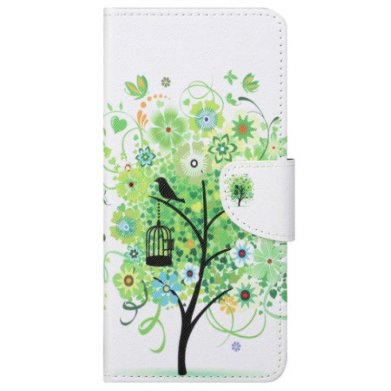 Etui Folio do Samsung Galaxy S23 5G Drzewo Z Zielonymi Liśćmi