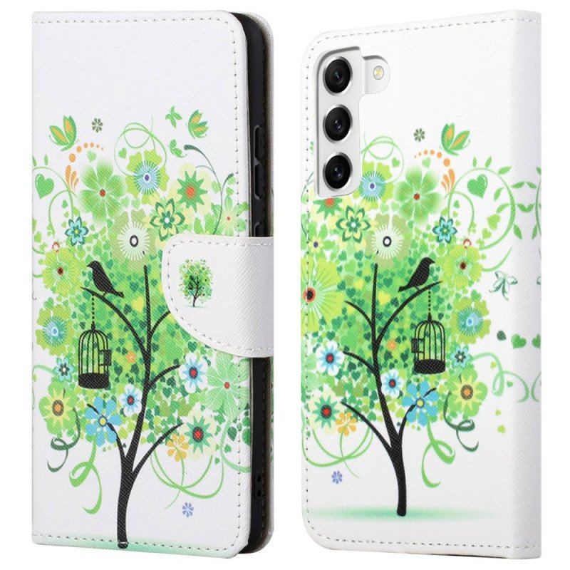 Etui Folio do Samsung Galaxy S23 5G Drzewo Z Zielonymi Liśćmi