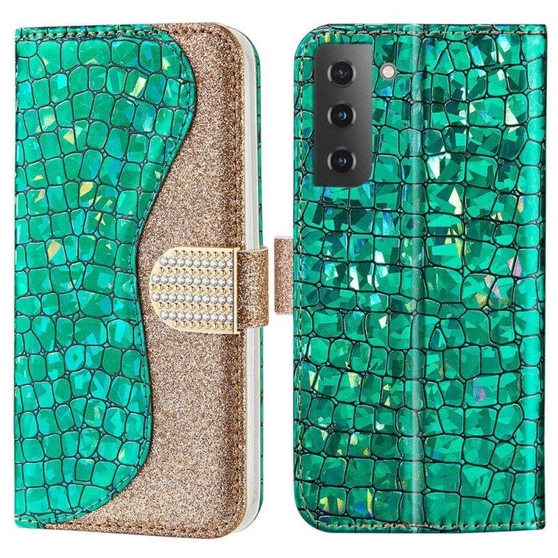 Etui Folio do Samsung Galaxy S23 5G Krokodyle Diamenty