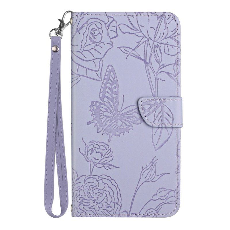 Etui Folio do Samsung Galaxy S23 5G Motyl Ze Smyczą