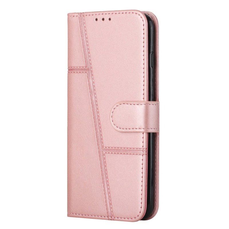 Etui Folio do Samsung Galaxy S23 5G z Łańcuch Paskowaty Geometryczny Skórzany Styl