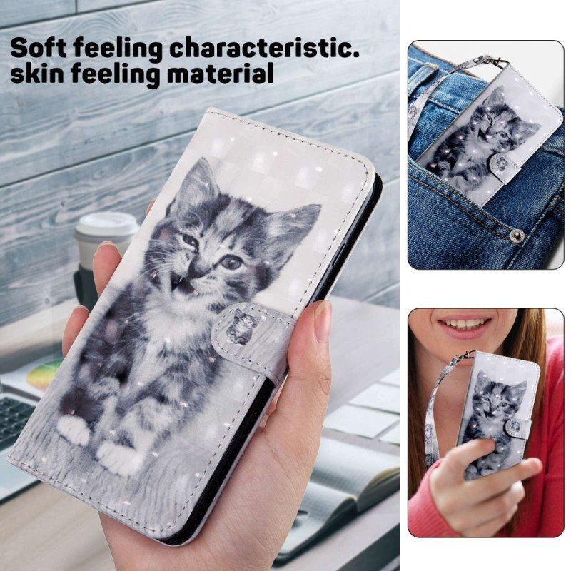 Etui Folio do Samsung Galaxy S23 5G z Łańcuch Szary Kotek Z Paskiem