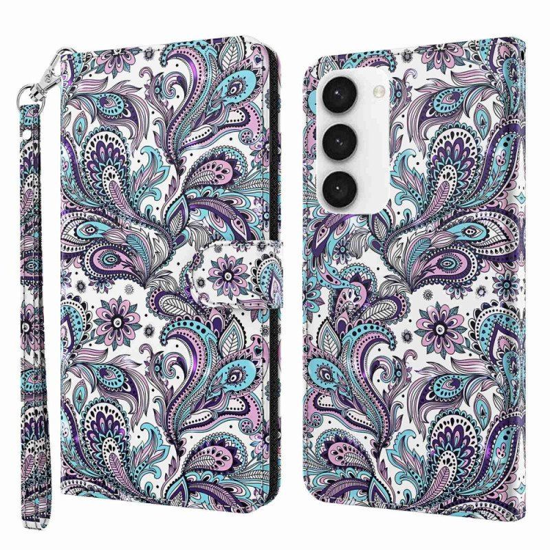 Etui Na Telefon Pokrowce do Samsung Galaxy S23 5G z Łańcuch Pasiasty Wzór Paisley