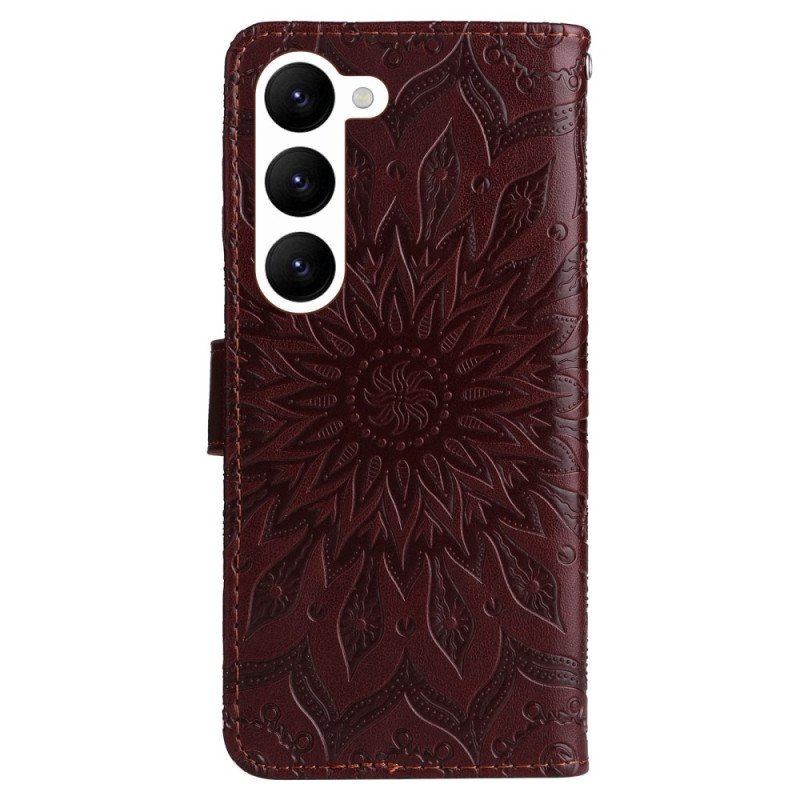 Skórzany Futerał do Samsung Galaxy S23 5G Mandala Sun Ze Smyczą