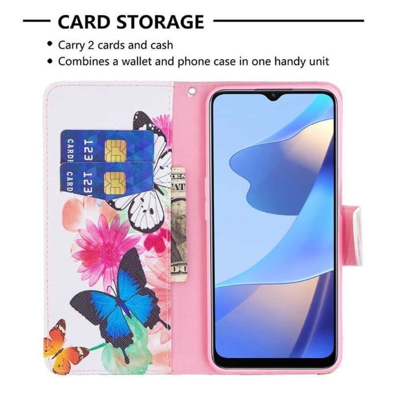 Etui Folio do Oppo A16 / A16s Motyle I Kolorowe Kwiaty