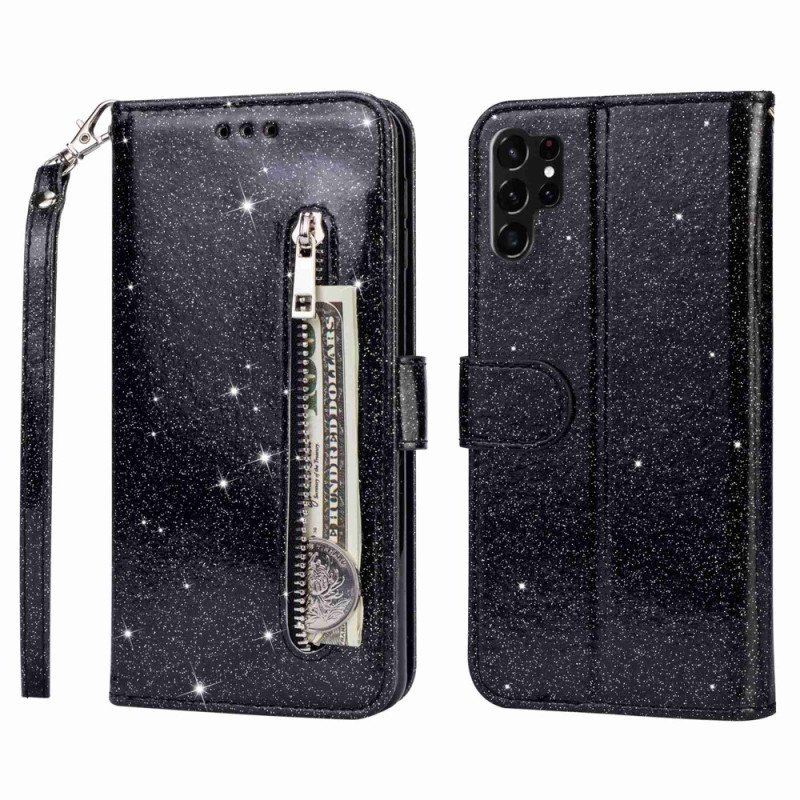 Etui Folio do Samsung Galaxy S23 Ultra 5G Błyszcząca Torebka Na Monety