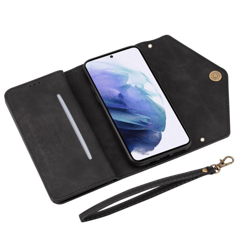 Etui Folio do Samsung Galaxy S23 Ultra 5G Multi-karty Ze Smyczą I Paskiem Na Ramię