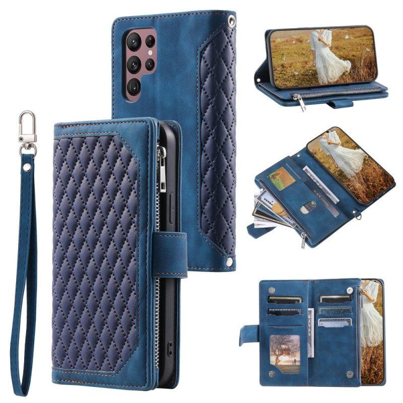 Etui Folio do Samsung Galaxy S23 Ultra 5G Pikowana Z Paskiem