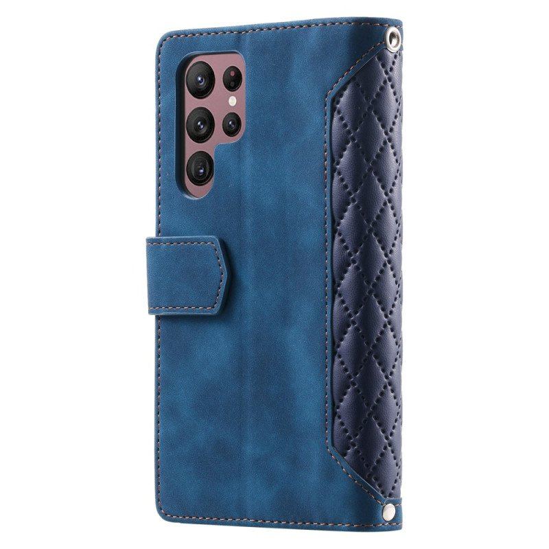 Etui Folio do Samsung Galaxy S23 Ultra 5G Pikowana Z Paskiem