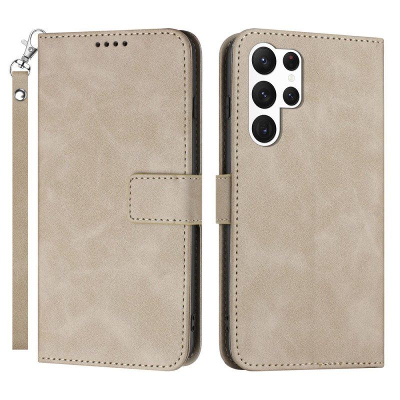 Etui Folio do Samsung Galaxy S23 Ultra 5G z Łańcuch Pasek W Stylu Vintage